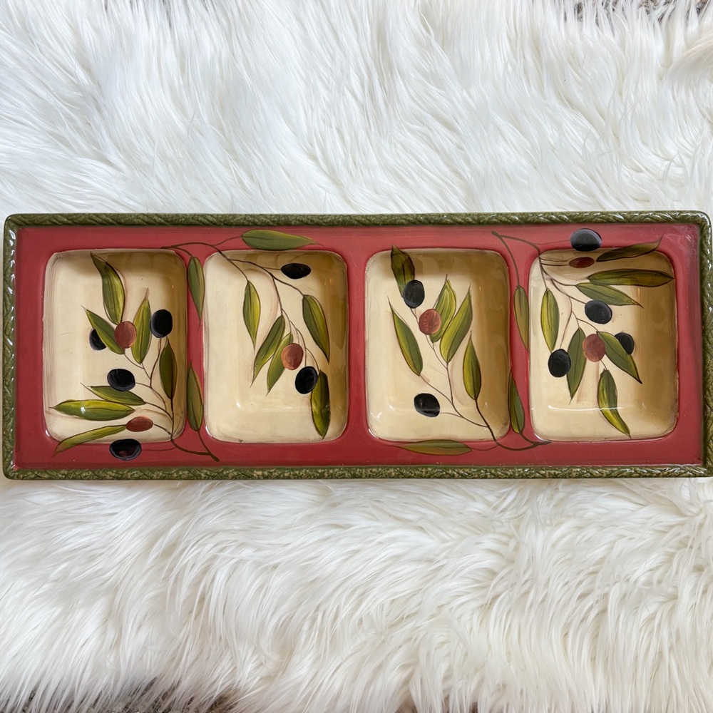 4 Section Appetizer Server with Olive Print